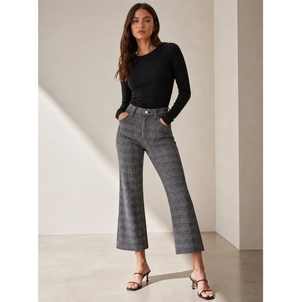 AG Adriano Goldschmied Etta Crop Pants Women 25 Glen Plaid Wide Leg High Waist